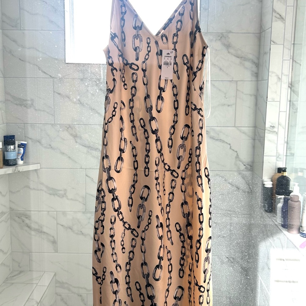 Express Beige and Black Chain Print Maxi Dress